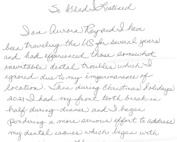 Hand written review 6 about Dr. Olivia Hart & Virginia Biological Dentistry by Patients in Glen Allen, VA